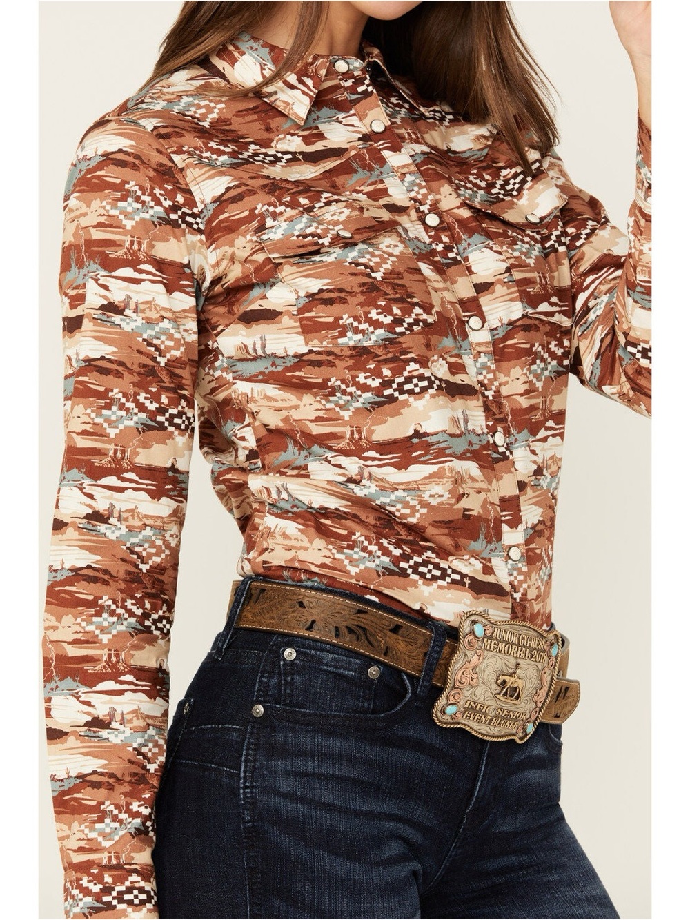 Shyanne Rust Cream Western-Print Button Down Shirt